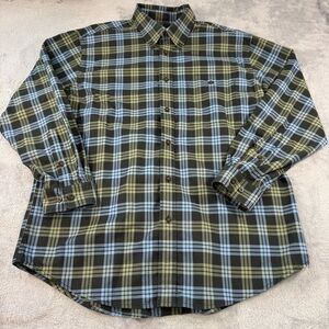 Orvis Men's Casual Button-Down Shirt Olive Black Plaid XL Cotton Classic Outdoor